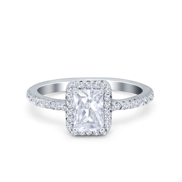 Halo Wedding Bridal Ring Simulated Cubic Zirconia Accent 925 Sterling Silver